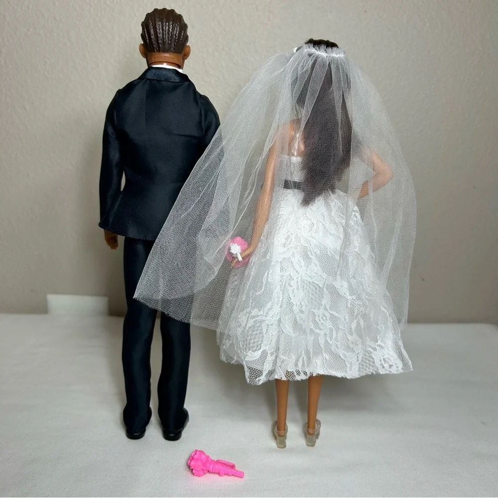 Barbie (2014) & Ken (2016) Dolls African American Bride & Groom Set Collectible